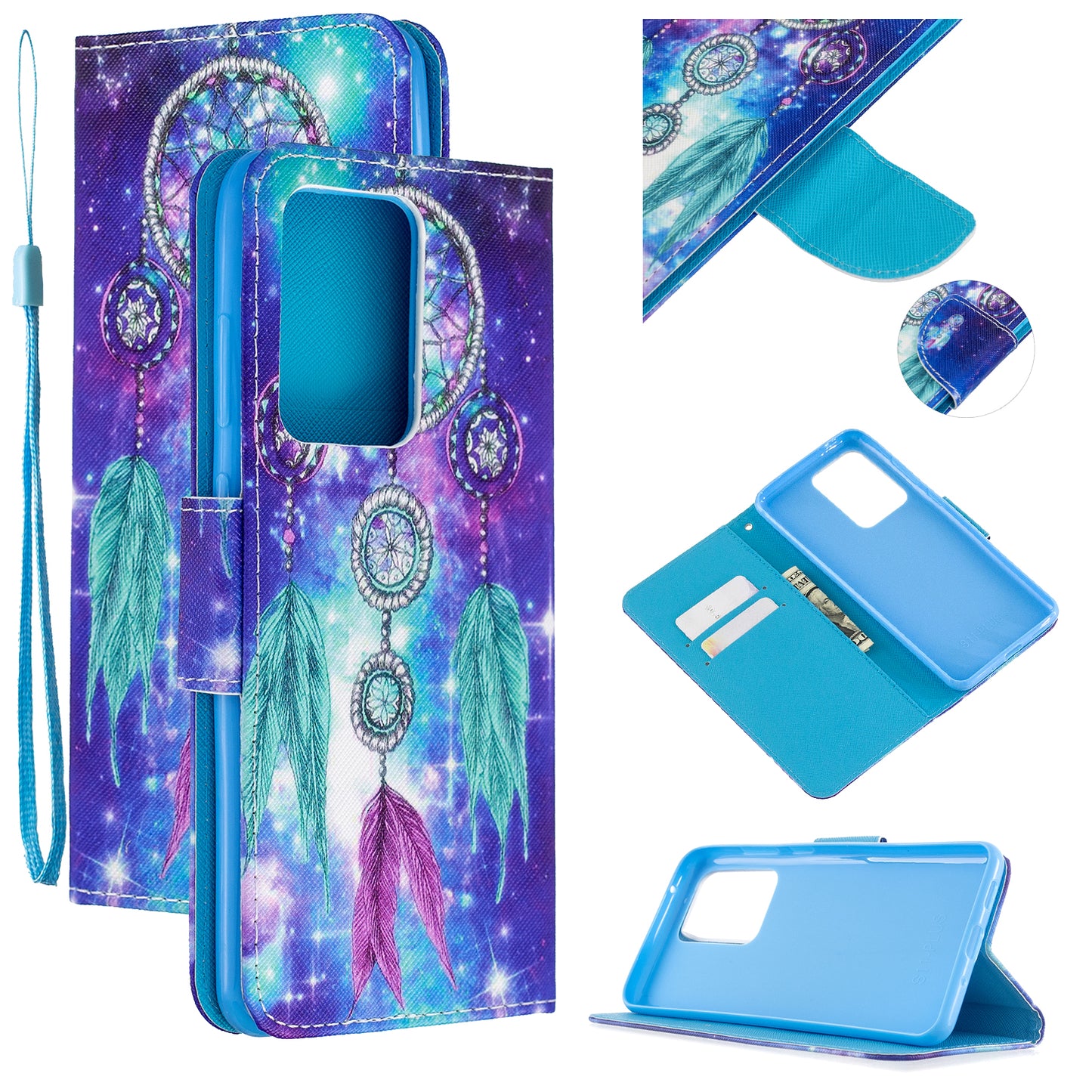 Cross Texture Patterned PU Leather Wallet Cover for Samsung Galaxy S20 Ultra - Dream Catcher