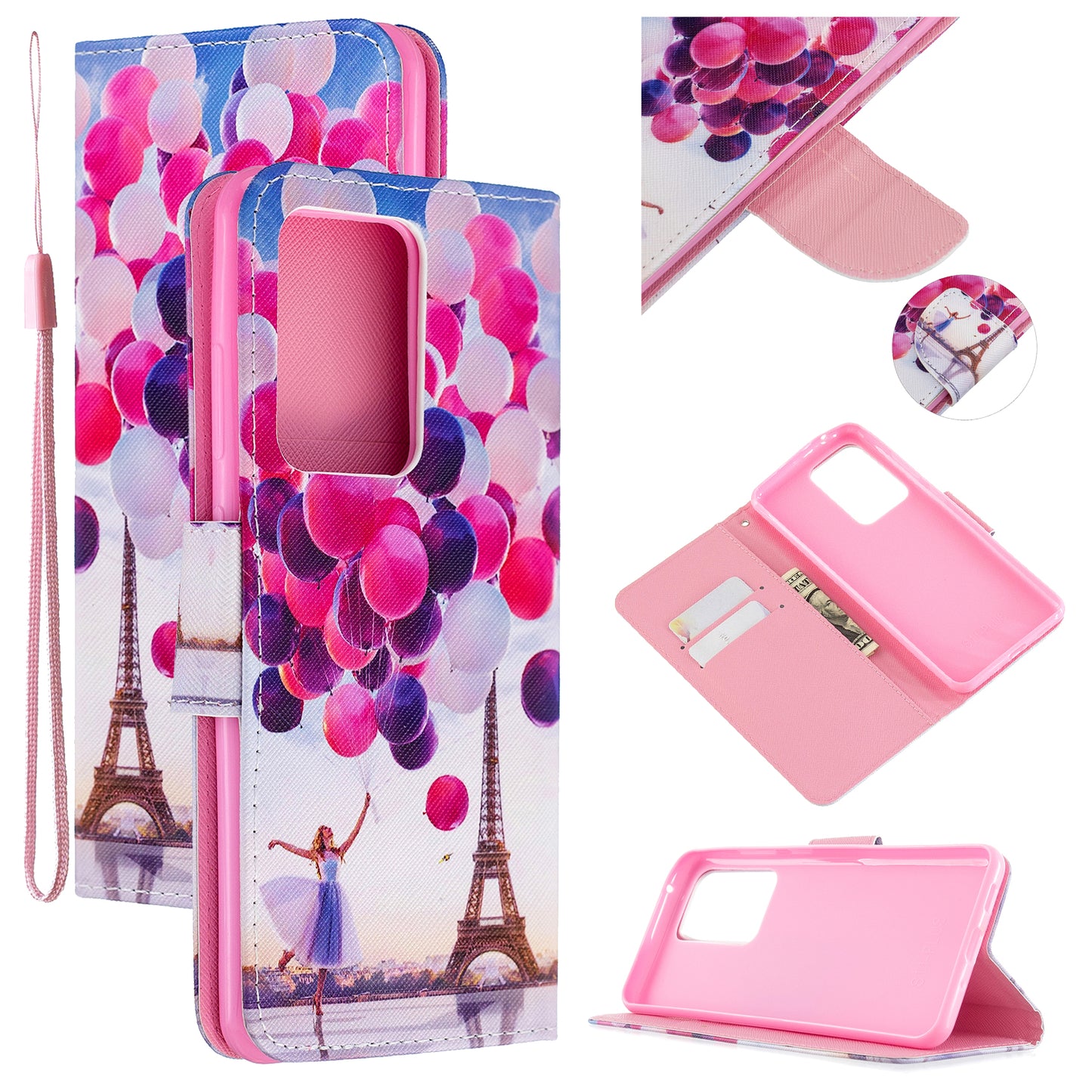 Cross Texture Patterned PU Leather Wallet Cover for Samsung Galaxy S20 Ultra - Balloons
