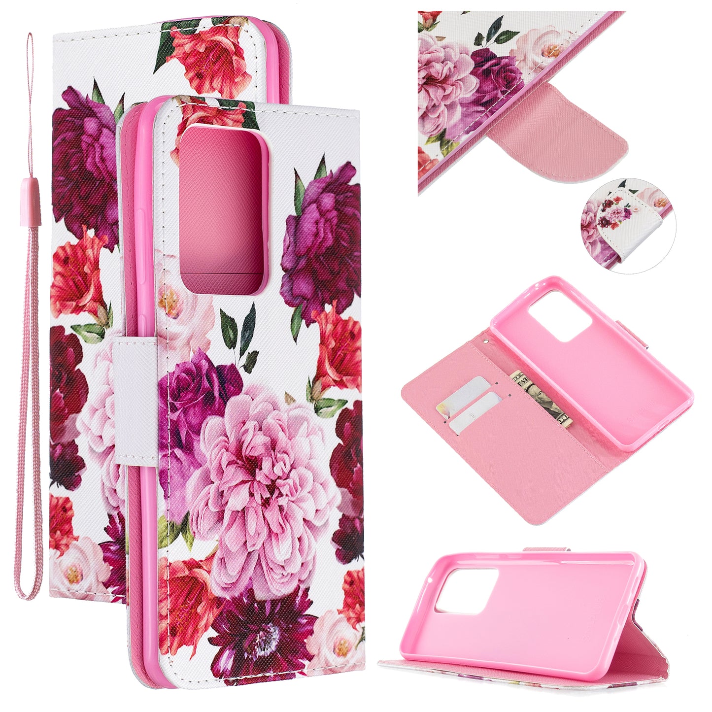 Cross Texture Patterned PU Leather Wallet Cover for Samsung Galaxy S20 Ultra - Blooming Flwoer