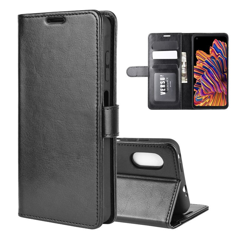 Crazy Horse Wallet Leather Mobile Phone Case for Samsung Galaxy Xcover Pro - Black