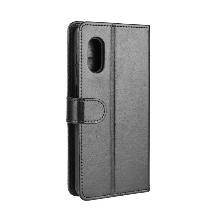Crazy Horse Wallet Leather Mobile Phone Case for Samsung Galaxy Xcover Pro - Black
