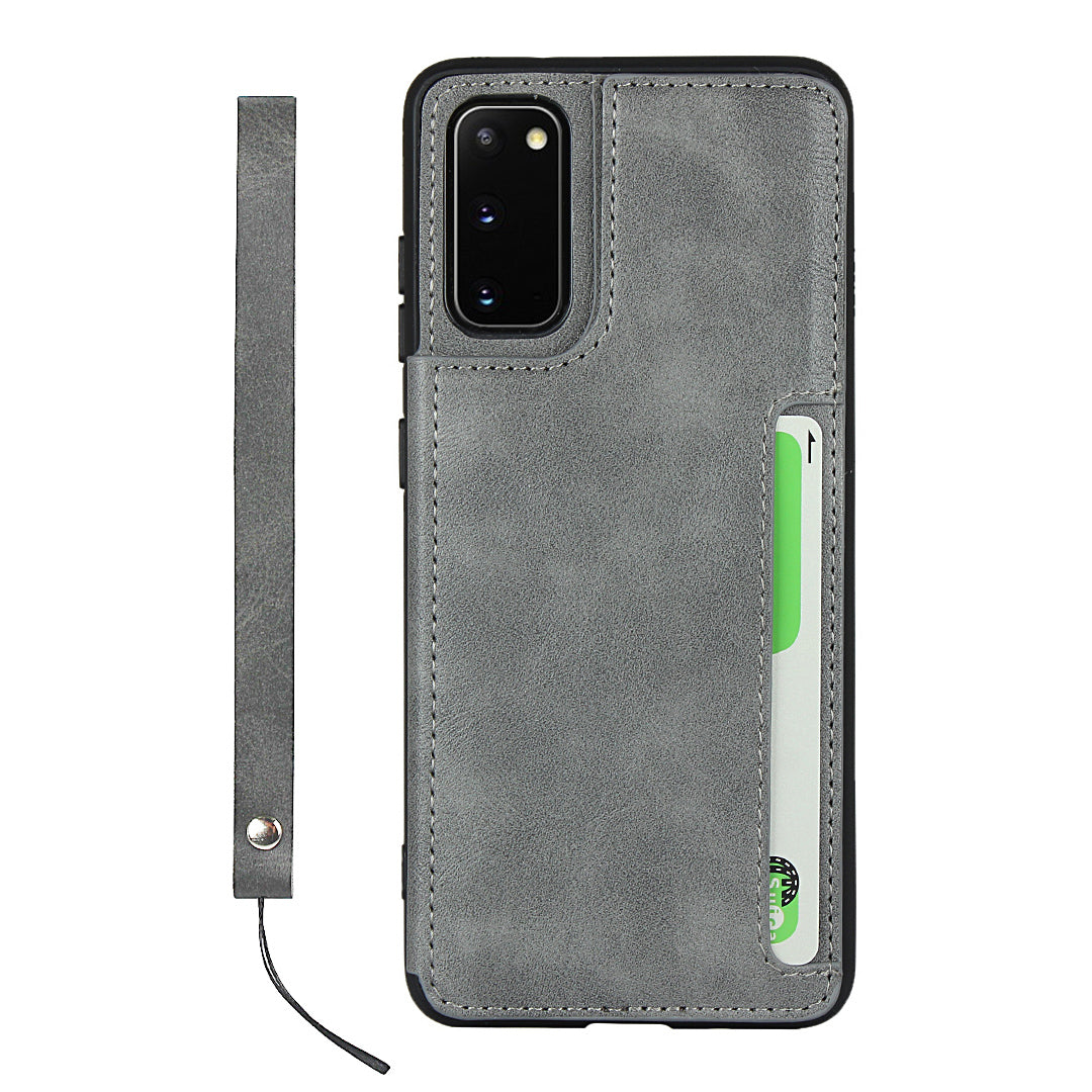 Leather Coated TPU with Card Holder Case with Kickstand for Samsung Galaxy S20 4G/S20 5G - Grey