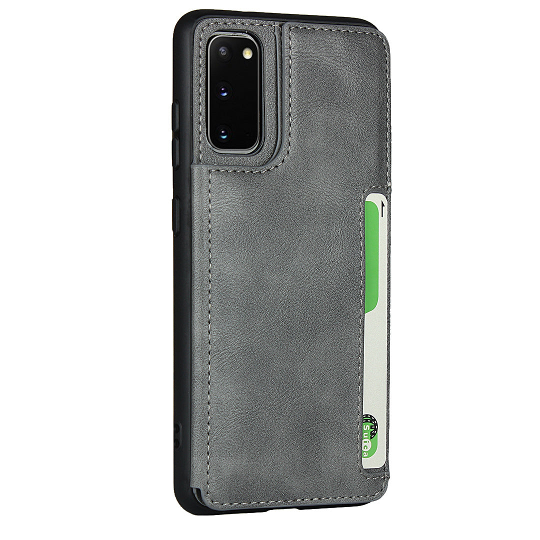 Leather Coated TPU with Card Holder Case with Kickstand for Samsung Galaxy S20 4G/S20 5G - Grey