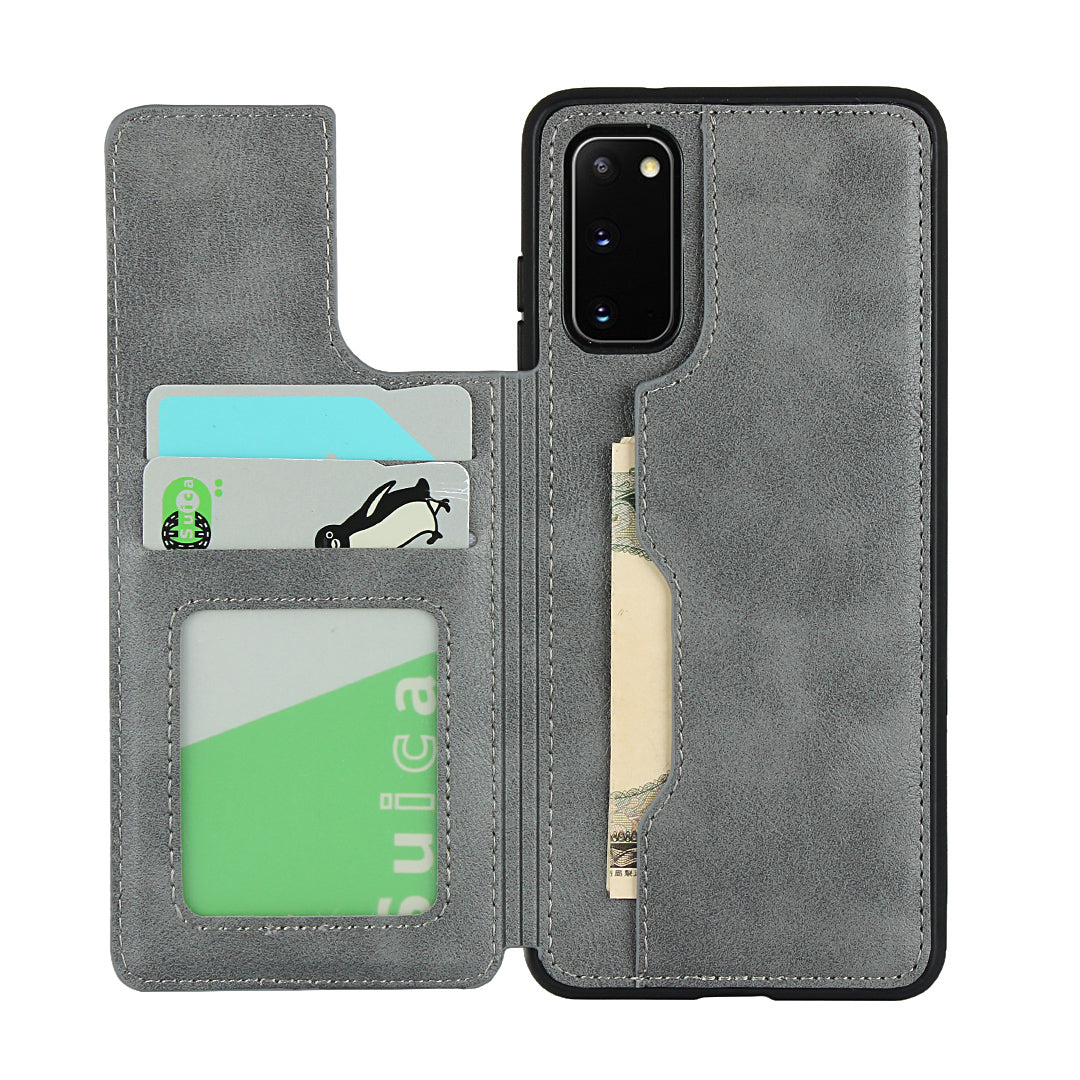 Leather Coated TPU with Card Holder Case with Kickstand for Samsung Galaxy S20 4G/S20 5G - Grey
