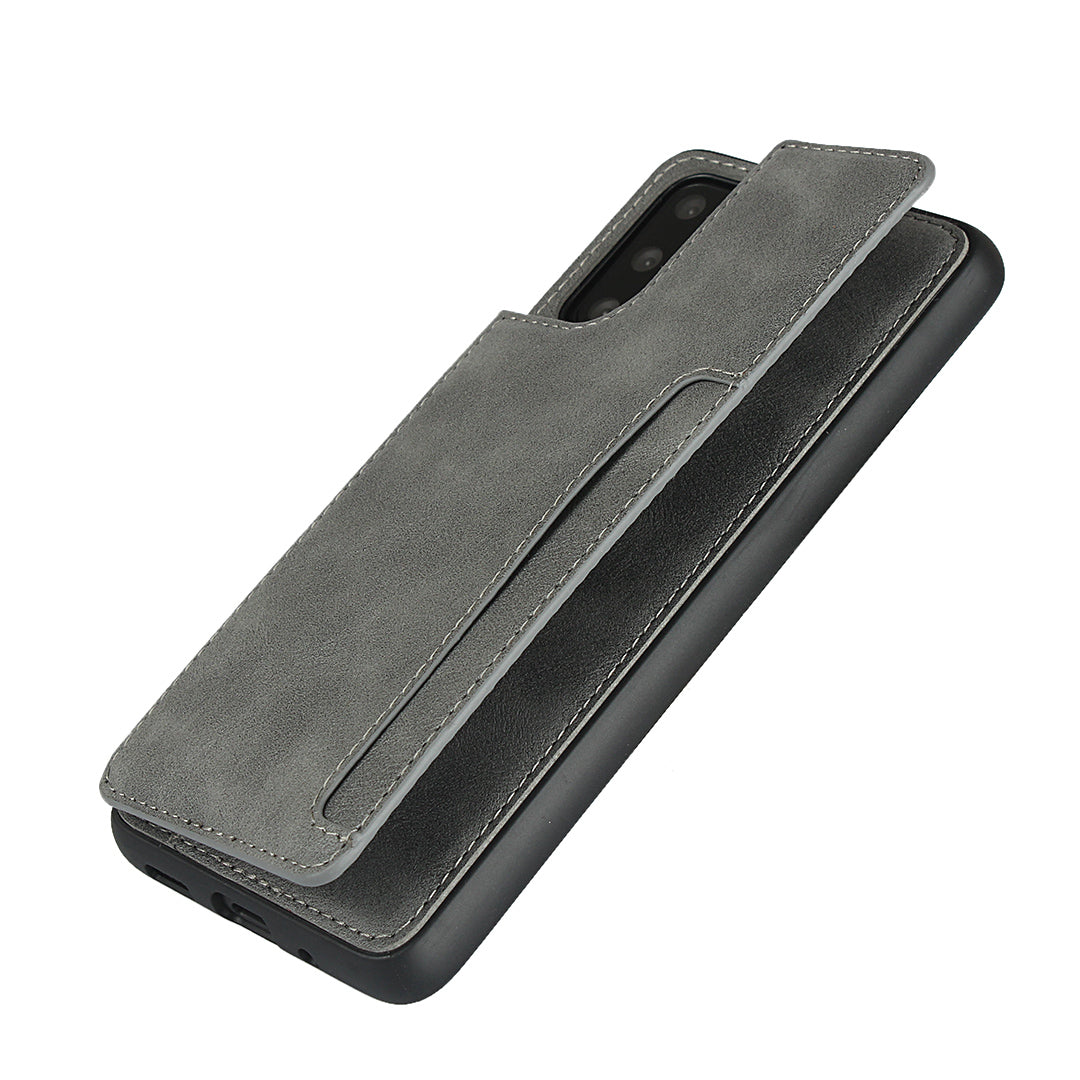 Leather Coated TPU with Card Holder Case with Kickstand for Samsung Galaxy S20 4G/S20 5G - Grey