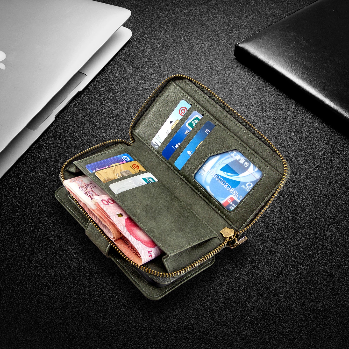 BF001 Detachable 2-in-1 Leather Cover Zipper Wallet Phone Case for Samsung Galaxy S20 4G/S20 5G - Green