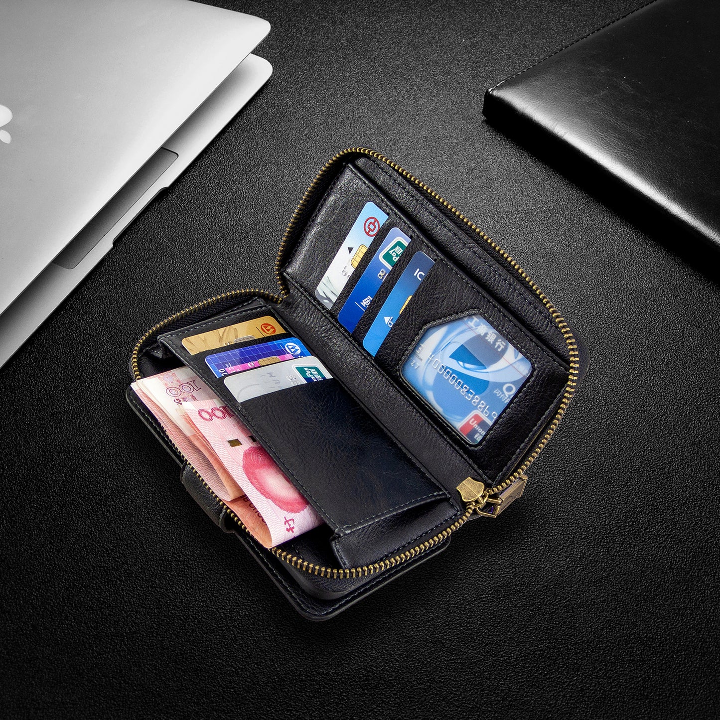 BF001 Leather Cover Zip Wallet Phone Case for Samsung Galaxy S20 Ultra - Black