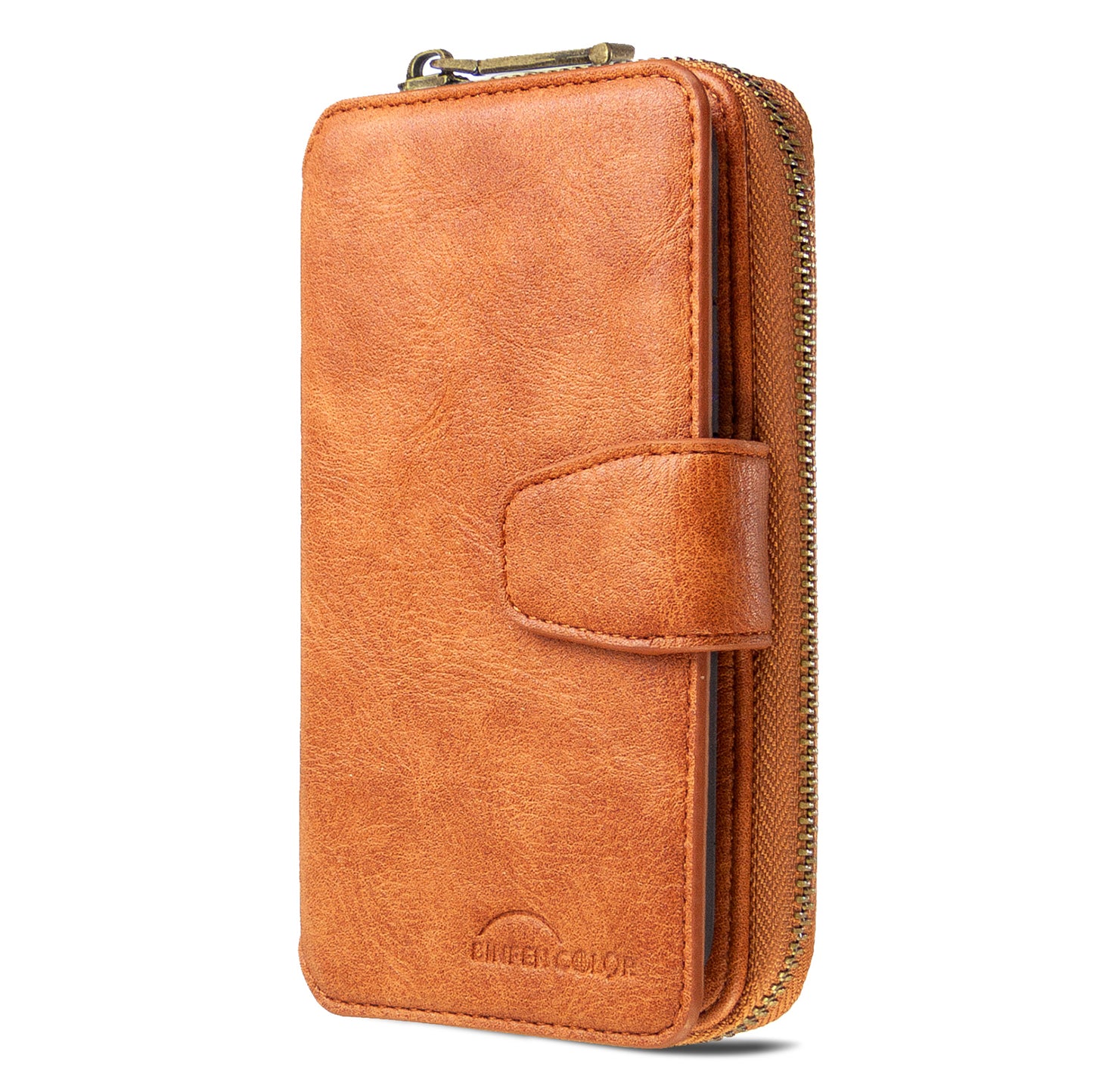 BF001 Leather Cover Zip Wallet Phone Case for Samsung Galaxy S20 Ultra - Brown