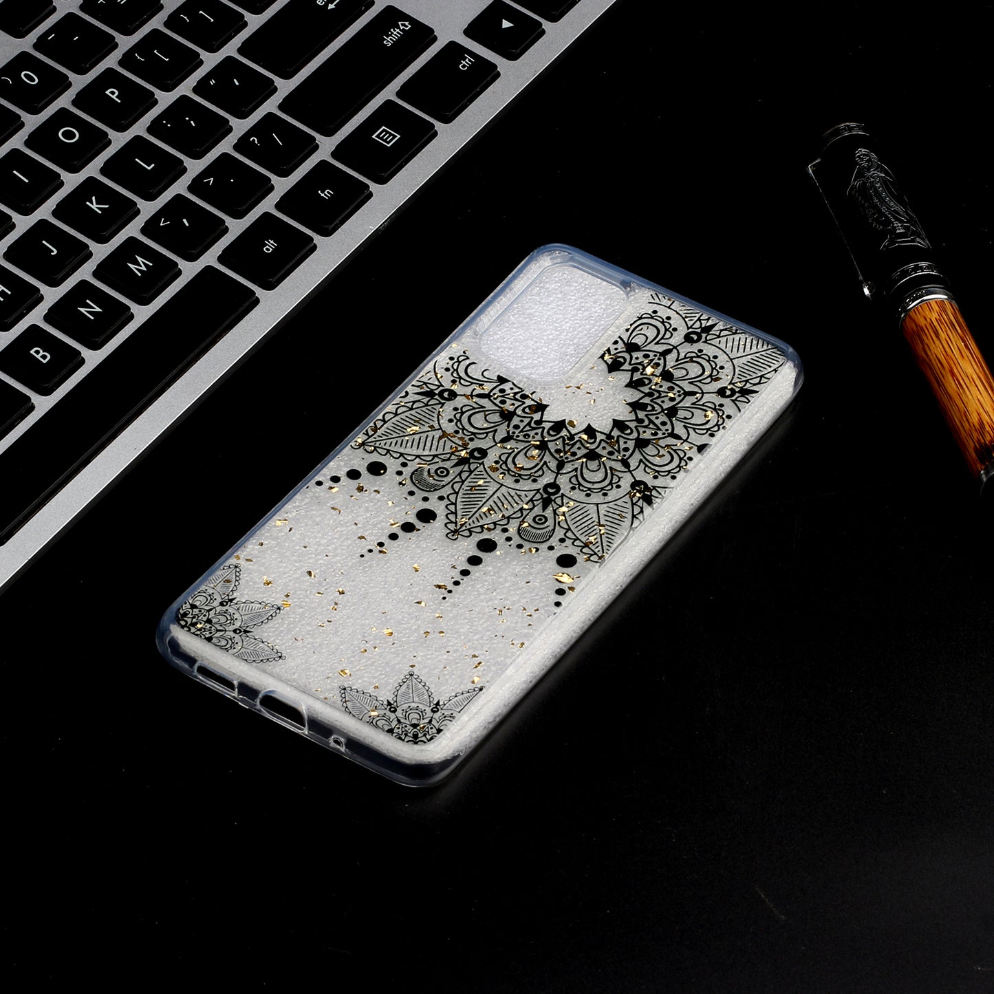 Glitter Sequins Inlaid Pattern Painting Soft TPU Back Shell for Samsung Galaxy S20 Plus - Mandala Flower