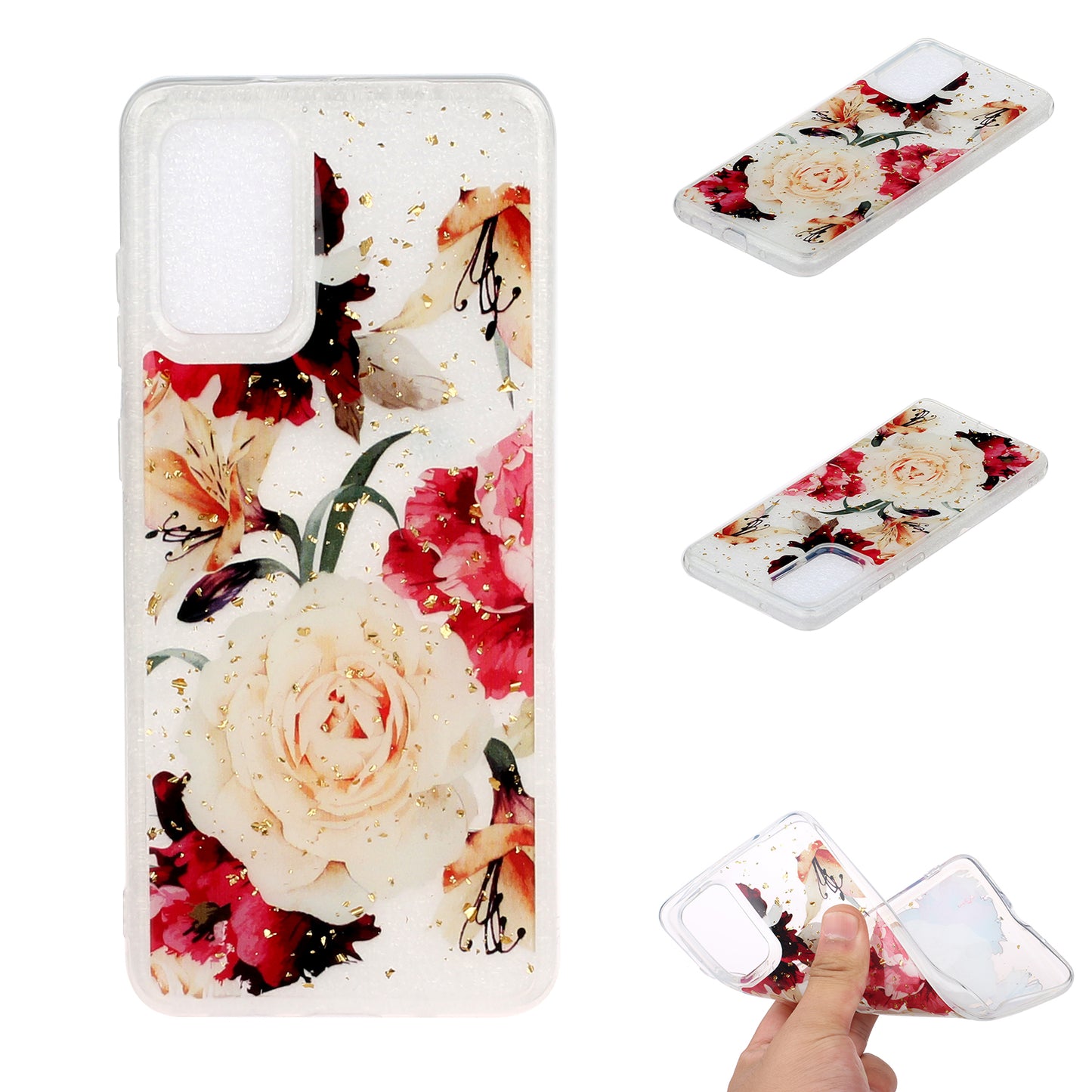 Glitter Sequins Stylish TPU Phone Shell for Samsung Galaxy S20 Ultra - Pretty Flowers