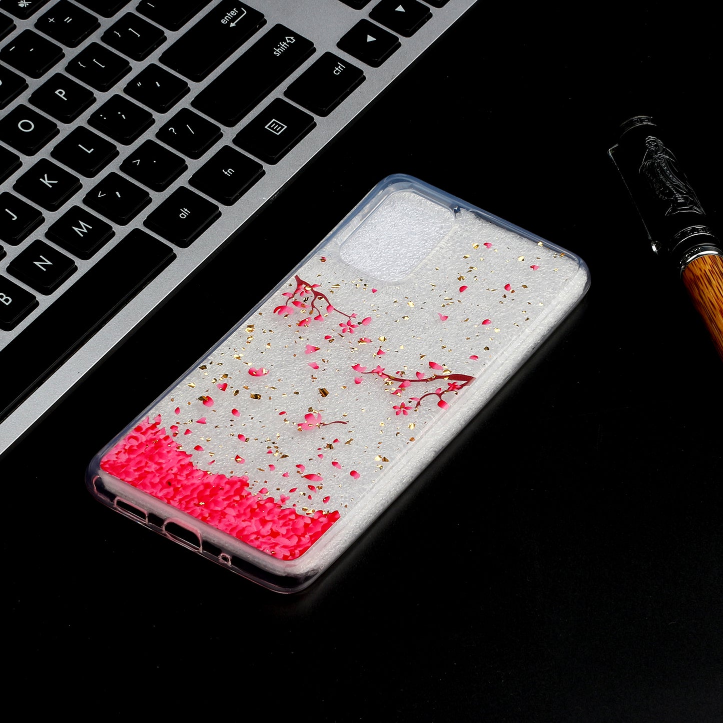 Glitter Sequins Stylish TPU Phone Shell for Samsung Galaxy S20 Ultra - Falling Flowers