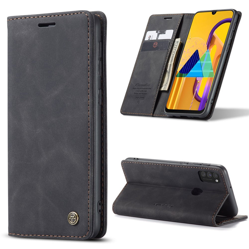 CASEME 013 Series Auto-absorbed Leather with Wallet Shell for Samsung Galaxy M30s/M21 - Black