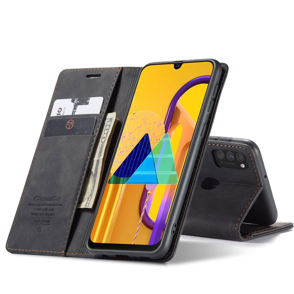 CASEME 013 Series Auto-absorbed Leather with Wallet Shell for Samsung Galaxy M30s/M21 - Black