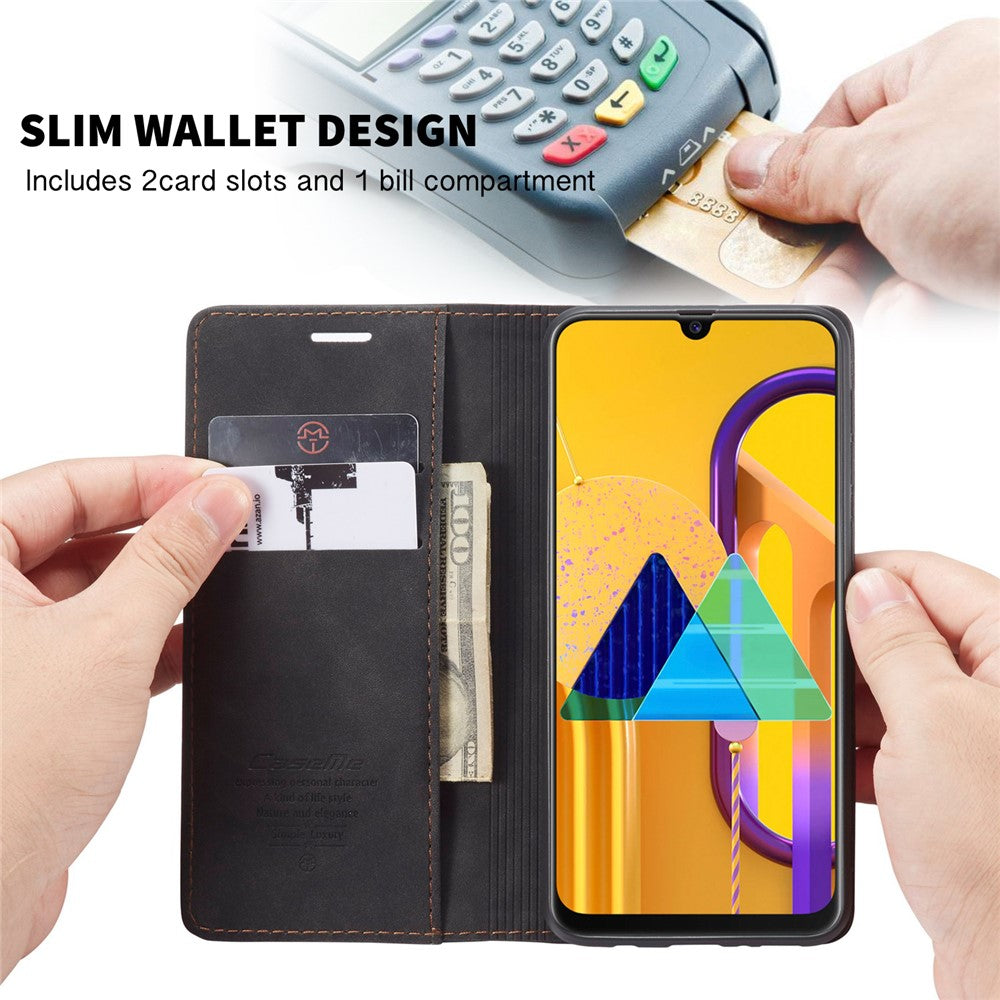 CASEME 013 Series Auto-absorbed Leather with Wallet Shell for Samsung Galaxy M30s/M21 - Black