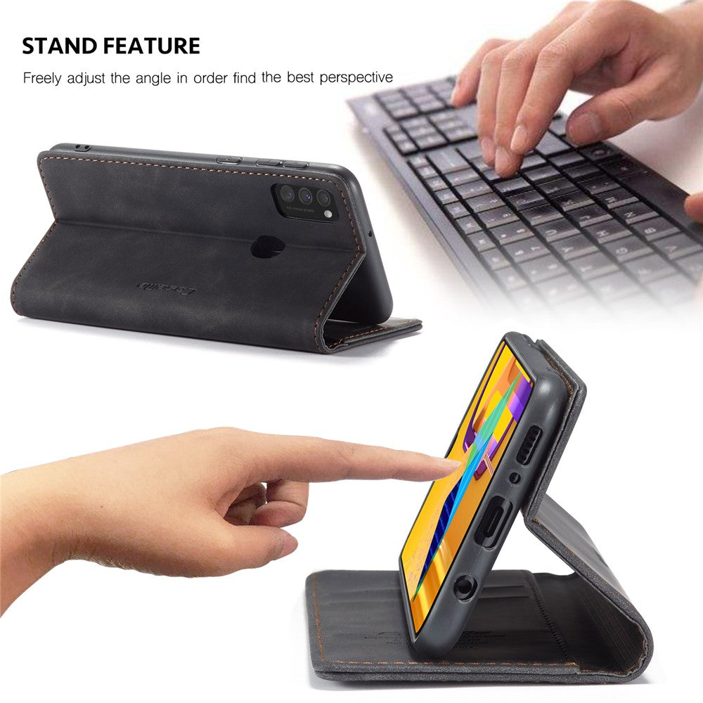 CASEME 013 Series Auto-absorbed Leather with Wallet Shell for Samsung Galaxy M30s/M21 - Black