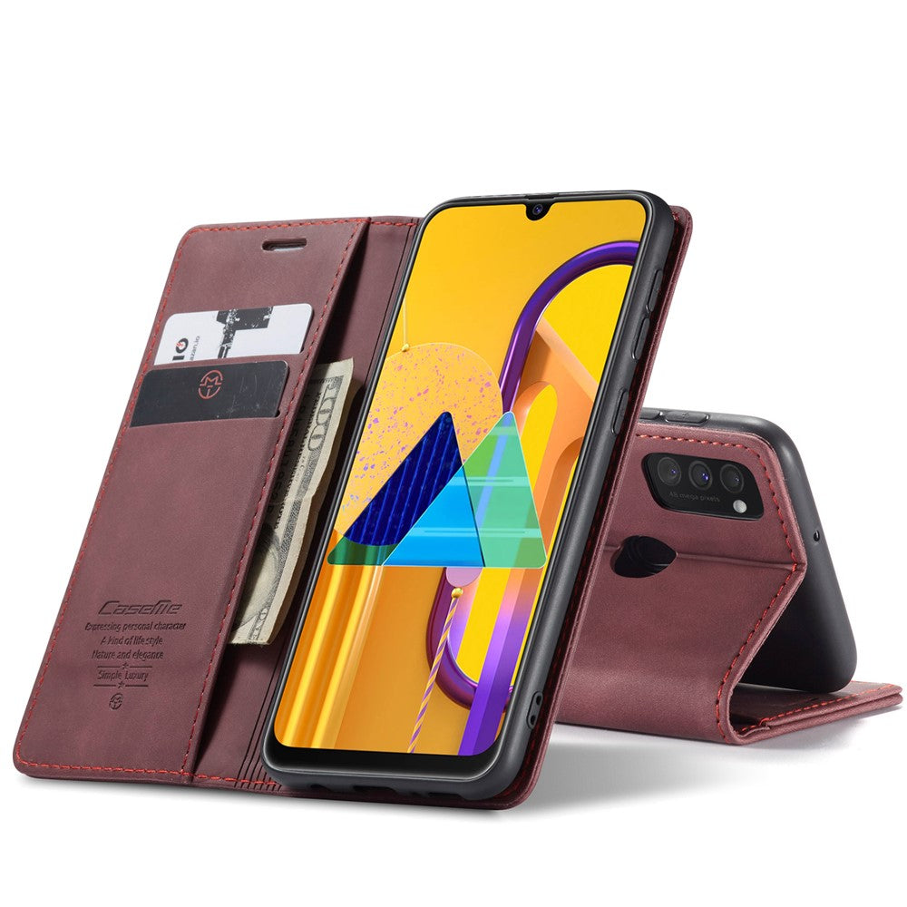 CASEME 013 Series Auto-absorbed Leather with Wallet Shell for Samsung Galaxy M30s/M21 - Wine Red