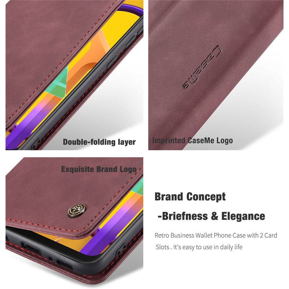 CASEME 013 Series Auto-absorbed Leather with Wallet Shell for Samsung Galaxy M30s/M21 - Wine Red