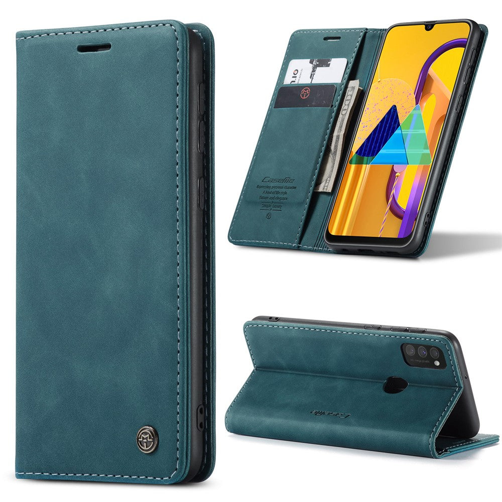 CASEME 013 Series Auto-absorbed Leather with Wallet Shell for Samsung Galaxy M30s/M21 - Blue