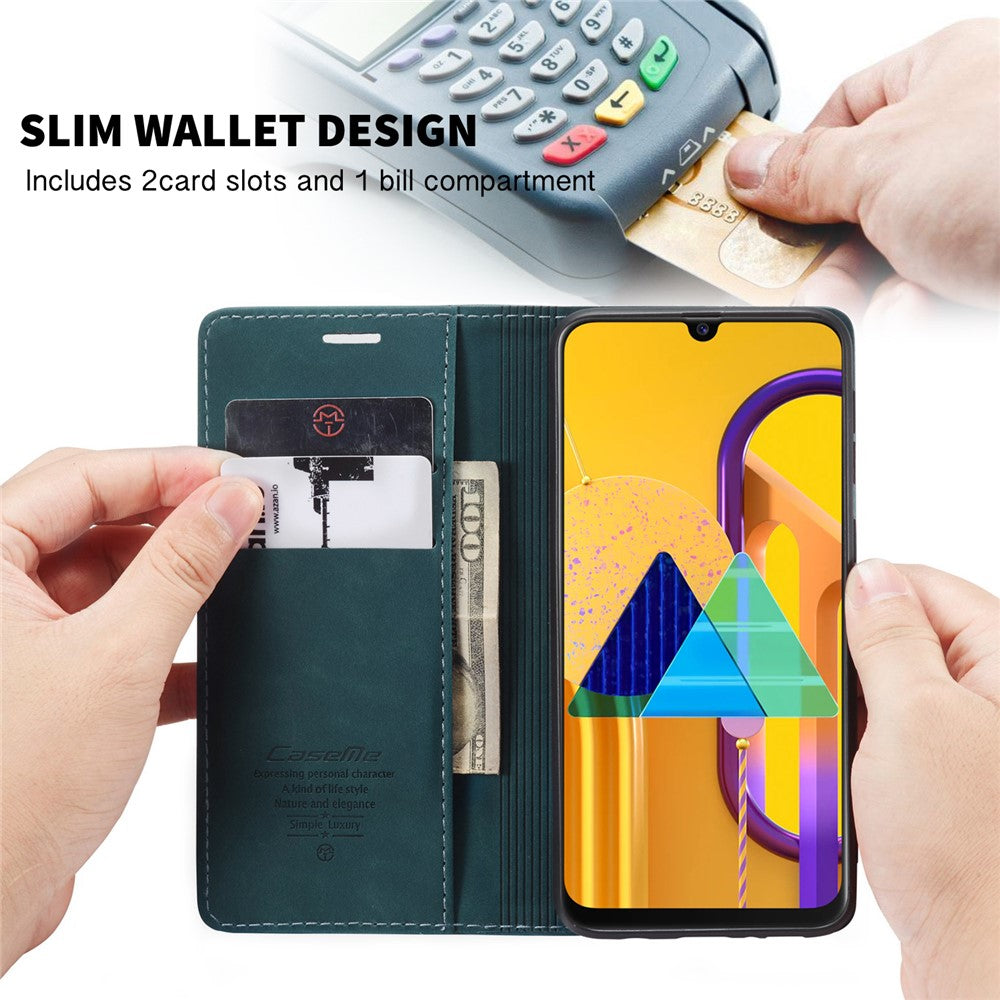 CASEME 013 Series Auto-absorbed Leather with Wallet Shell for Samsung Galaxy M30s/M21 - Blue