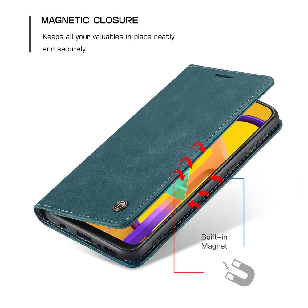 CASEME 013 Series Auto-absorbed Leather with Wallet Shell for Samsung Galaxy M30s/M21 - Blue