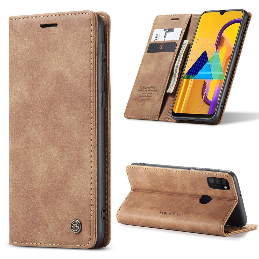 CASEME 013 Series Auto-absorbed Leather with Wallet Shell for Samsung Galaxy M30s/M21 - Brown