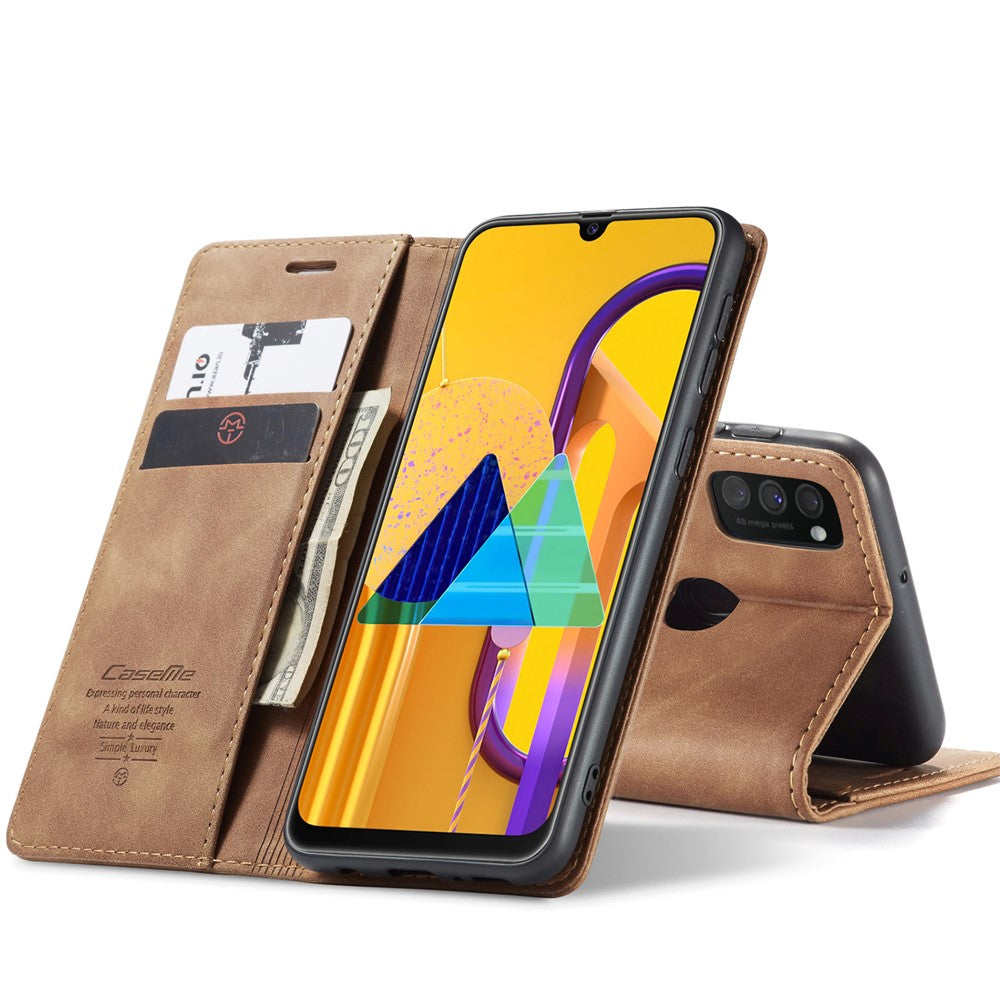 CASEME 013 Series Auto-absorbed Leather with Wallet Shell for Samsung Galaxy M30s/M21 - Brown