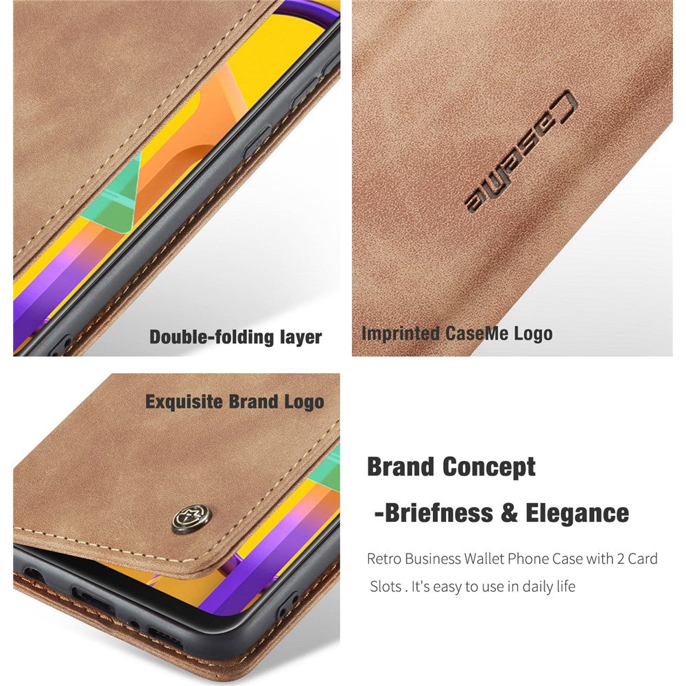 CASEME 013 Series Auto-absorbed Leather with Wallet Shell for Samsung Galaxy M30s/M21 - Brown