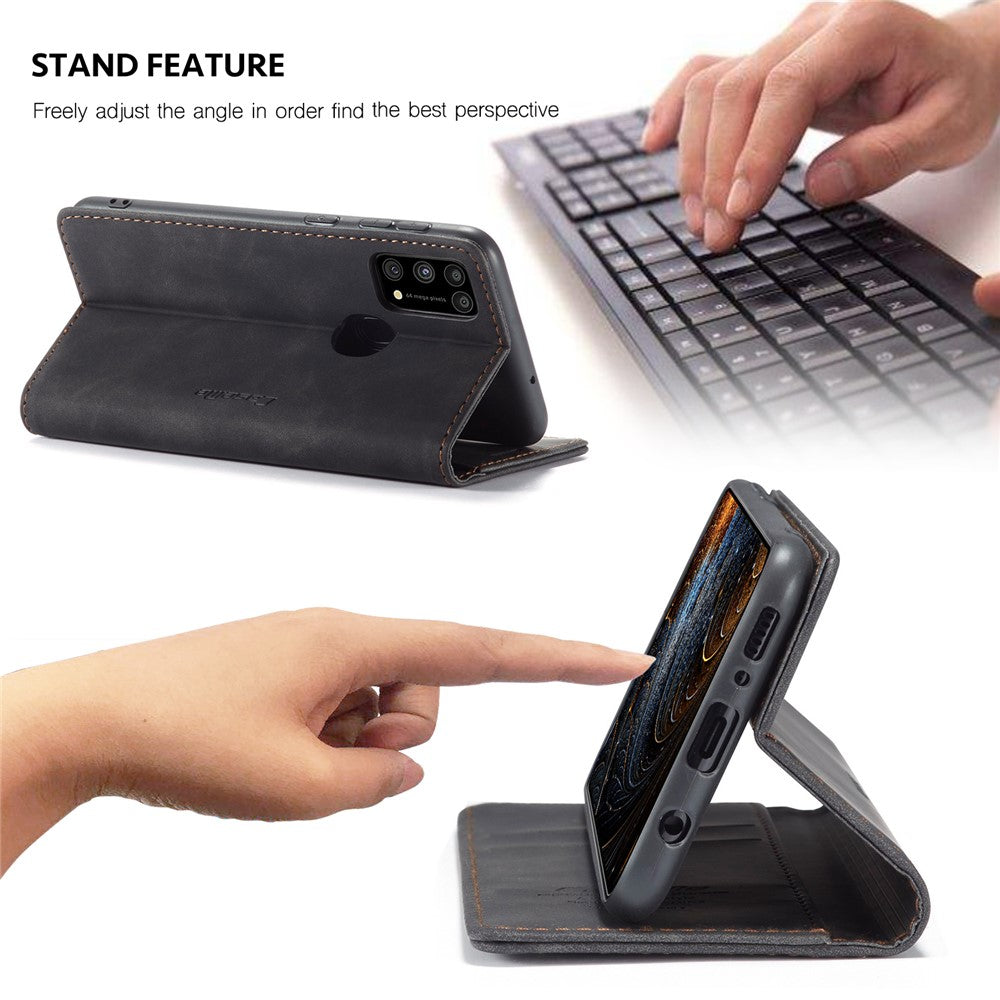 CASEME 013 Series Auto-absorbed Leather Shell for Samsung Galaxy M31 - Black