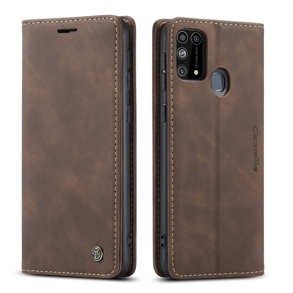 CASEME 013 Series Auto-absorbed Leather Shell for Samsung Galaxy M31 - Coffee