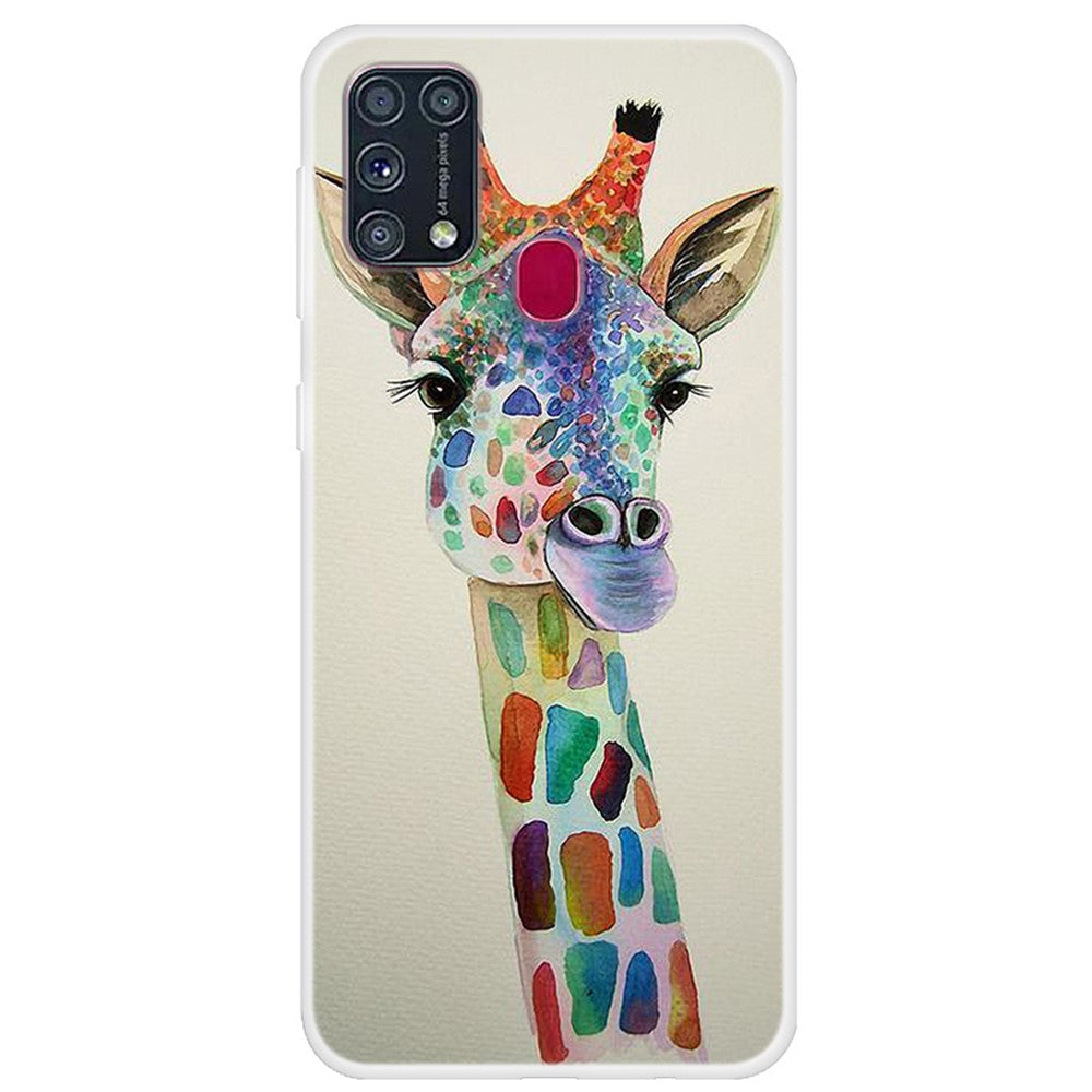 Pattern Printing Soft TPU Phone Case Cover for Samsung Galaxy M31 - Giraffe