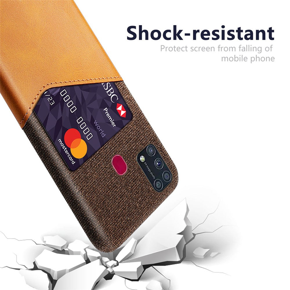 KSQ PU Leather Coated PC Back Case with Card Slot for Samsung Galaxy M31 - Brown