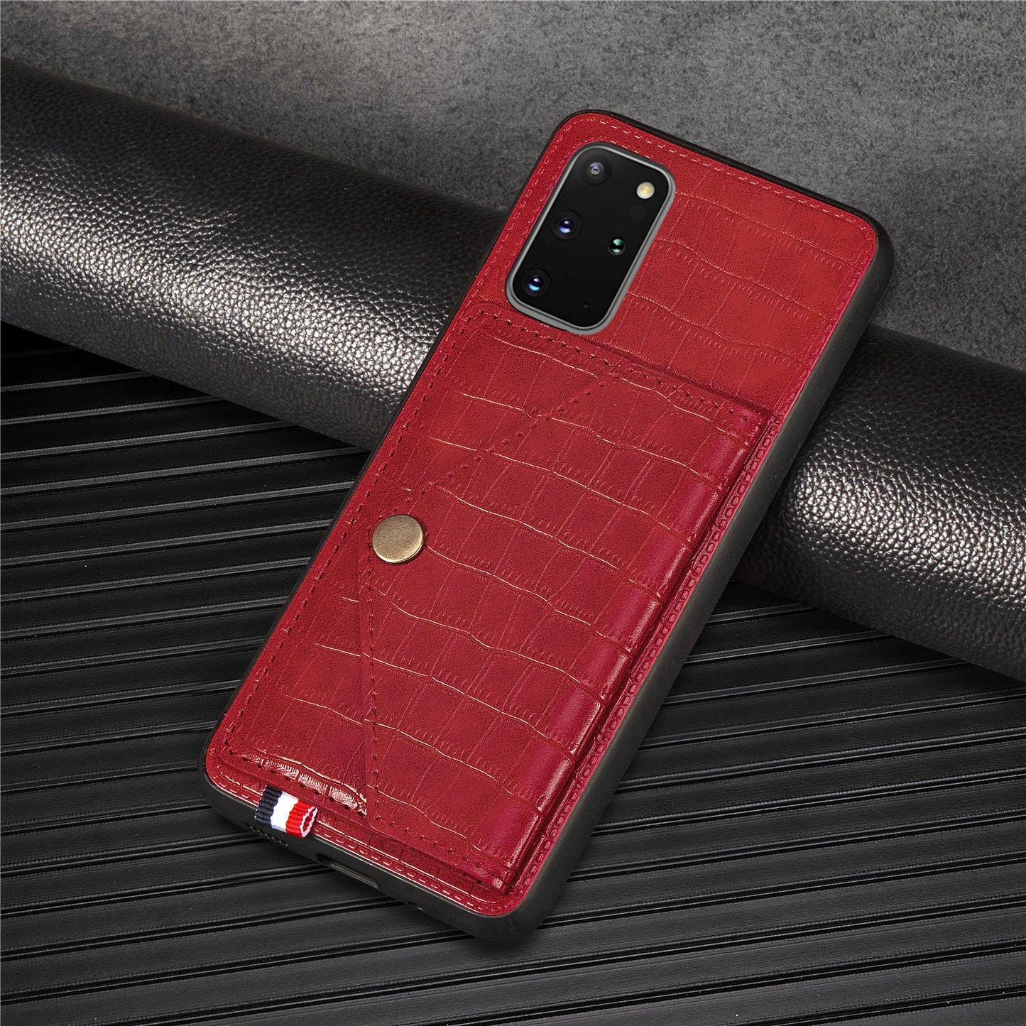 Crocodile Skin with Card Holder PU Leather Coated TPU Case for Samsung Galaxy S20 Plus - Red