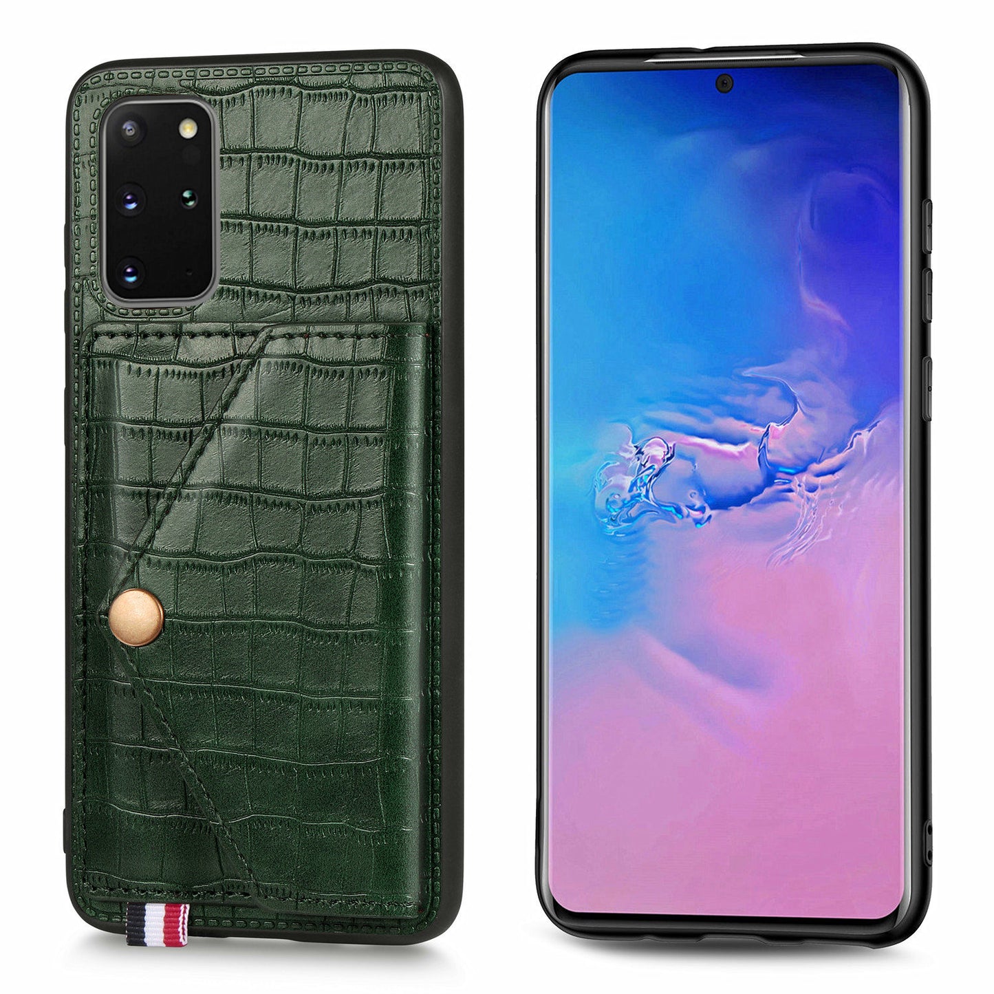 Crocodile Skin with Card Holder PU Leather Coated TPU Case for Samsung Galaxy S20 Plus - Green