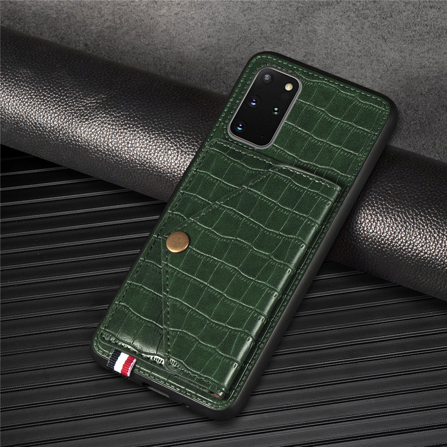 Crocodile Skin with Card Holder PU Leather Coated TPU Case for Samsung Galaxy S20 Plus - Green