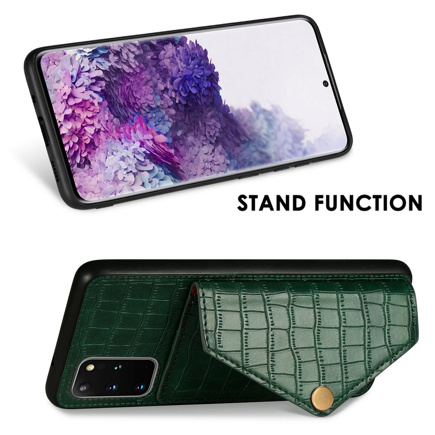 Crocodile Skin with Card Holder PU Leather Coated TPU Case for Samsung Galaxy S20 Plus - Green
