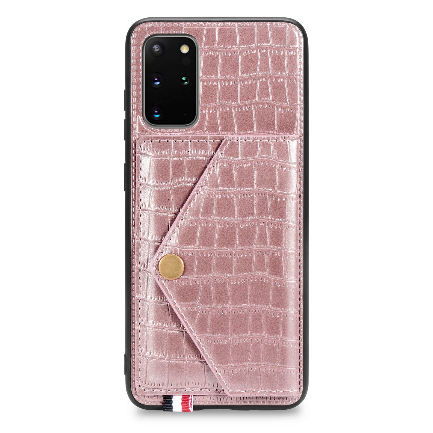 Crocodile Skin with Card Holder PU Leather Coated TPU Case for Samsung Galaxy S20 Plus - Rose Gold