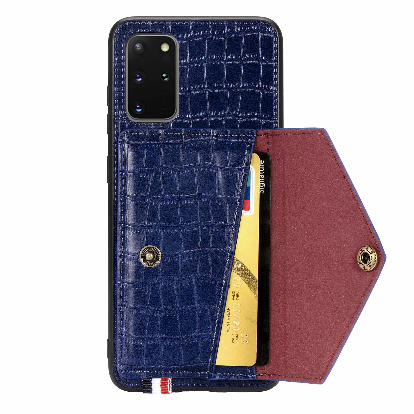 Crocodile Skin with Card Holder PU Leather Coated TPU Case for Samsung Galaxy S20 Plus - Blue