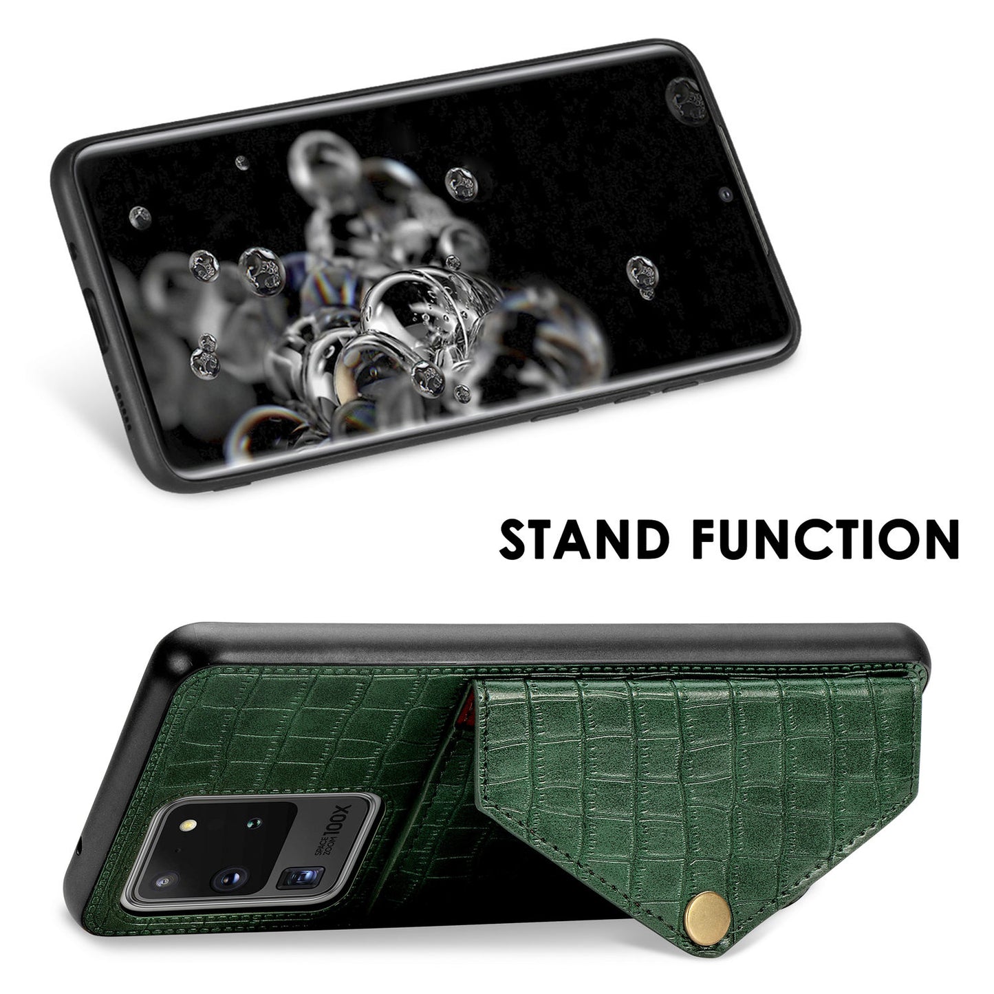 Crocodile Texture Phone Case Cover Card Holder for Samsung Galaxy S20 Ultra - Green