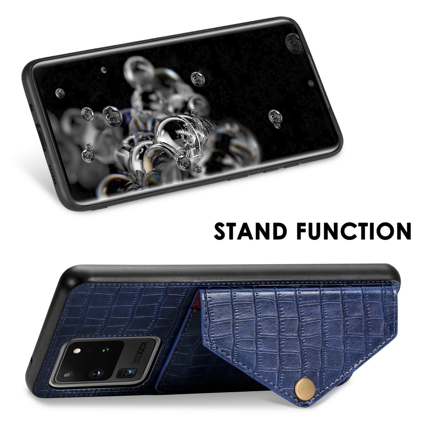 Crocodile Texture Phone Case Cover Card Holder for Samsung Galaxy S20 Ultra - Blue