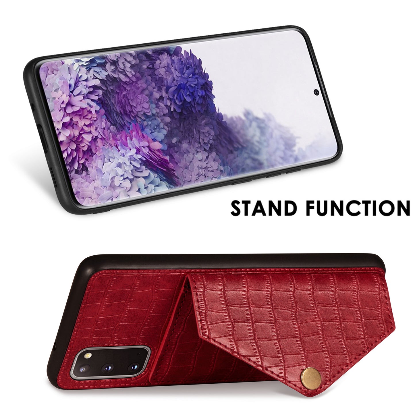 Crocodile Surface with Kickstand Cell Phone Case for Samsung Galaxy S20 4G/S20 5G - Red
