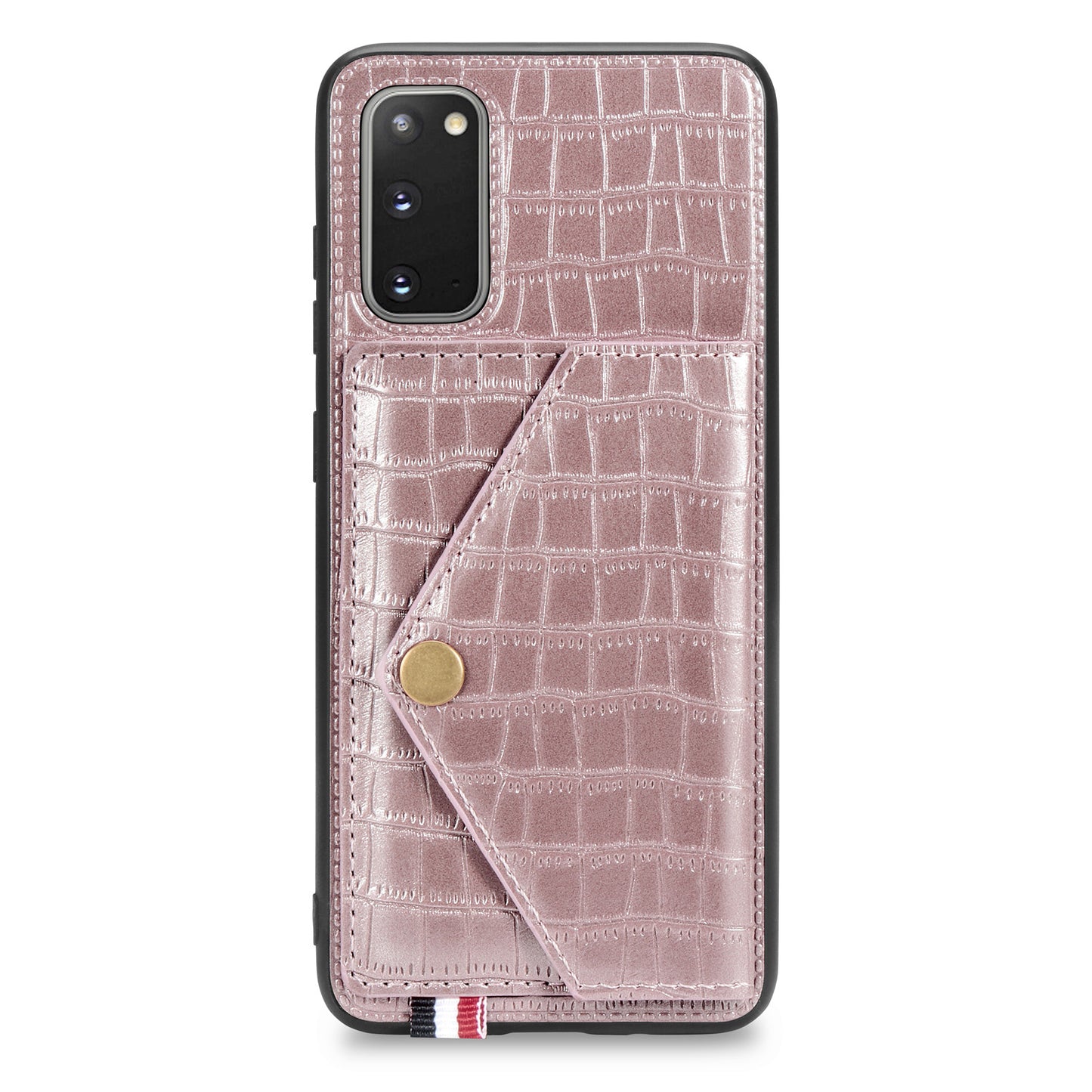 Crocodile Surface with Kickstand Cell Phone Case for Samsung Galaxy S20 4G/S20 5G - Rose Gold