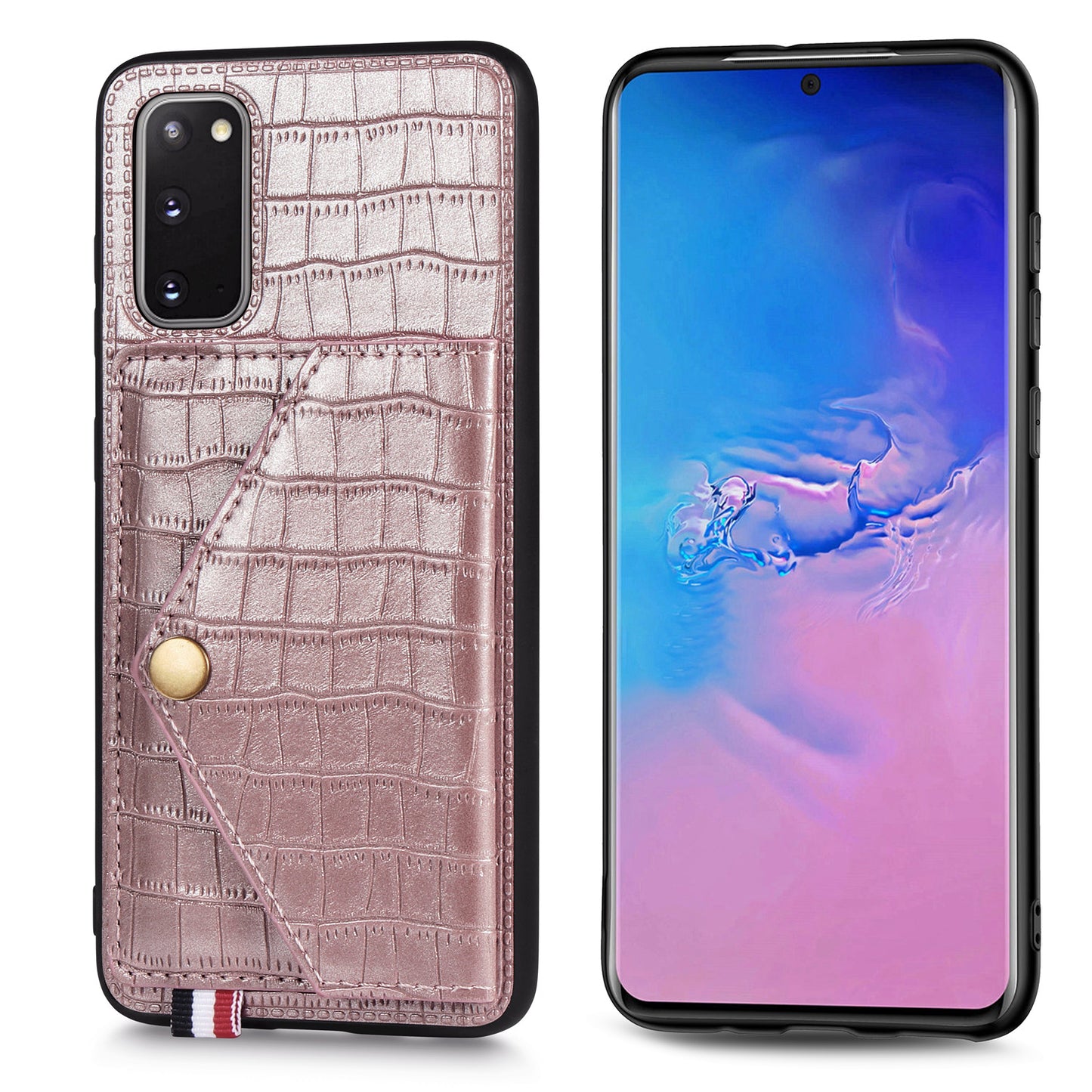Crocodile Surface with Kickstand Cell Phone Case for Samsung Galaxy S20 4G/S20 5G - Rose Gold