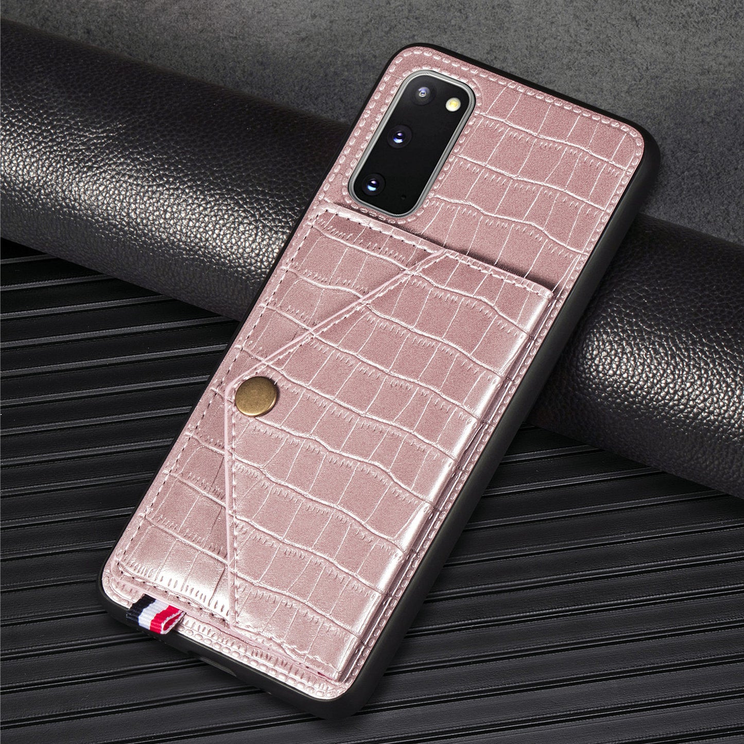Crocodile Surface with Kickstand Cell Phone Case for Samsung Galaxy S20 4G/S20 5G - Rose Gold