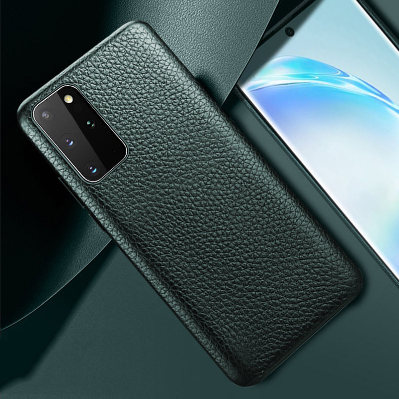XOOMZ Litchi Grain Genuine Leather Shell Phone Case for Samsung Galaxy S20 Plus/S20 Plus 5G - Green