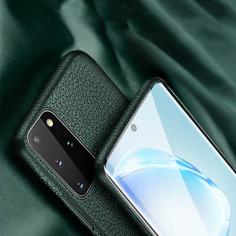 XOOMZ Litchi Grain Genuine Leather Shell Phone Case for Samsung Galaxy S20 Plus/S20 Plus 5G - Green