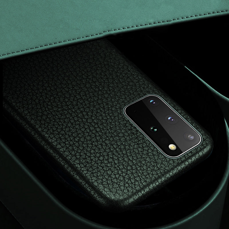 XOOMZ Litchi Grain Genuine Leather Shell Phone Case for Samsung Galaxy S20 Plus/S20 Plus 5G - Green