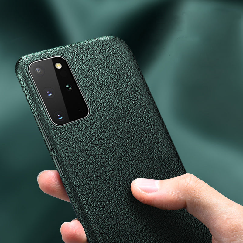 XOOMZ Litchi Grain Genuine Leather Shell Phone Case for Samsung Galaxy S20 Plus/S20 Plus 5G - Green