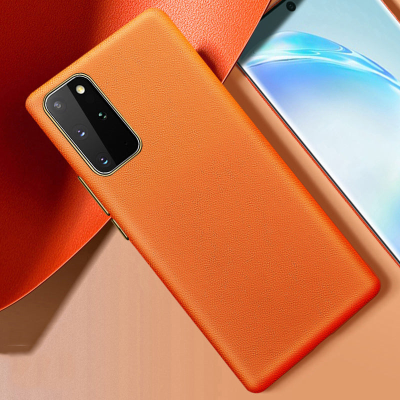 XOOMZ Nappa Texture Genuine Leather Phone Cover for Samsung Galaxy S20 Plus/S20 Plus 5G - Orange
