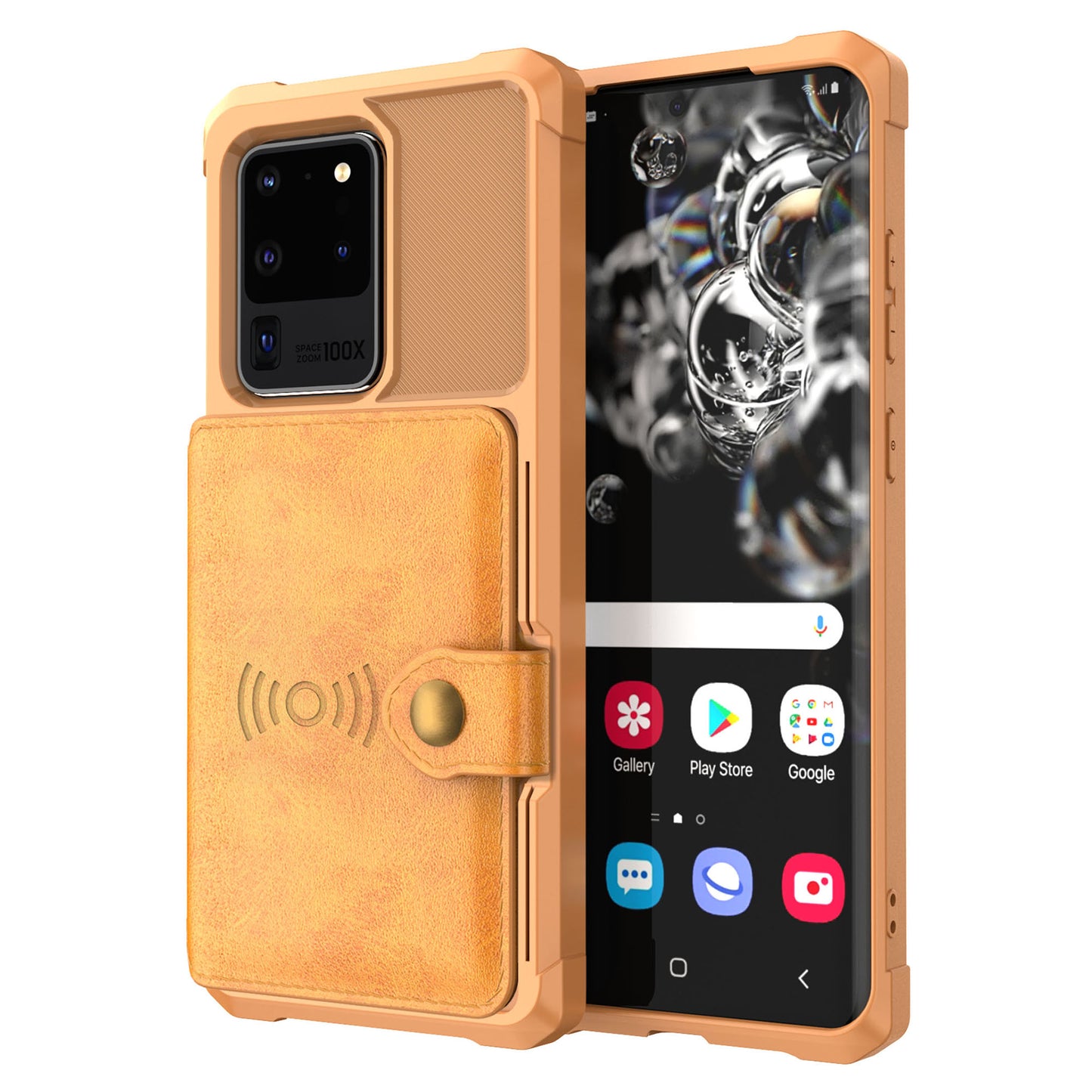For Samsung Galaxy S20 Ultra PU Leather Coated TPU Wallet Phone Case - Yellow