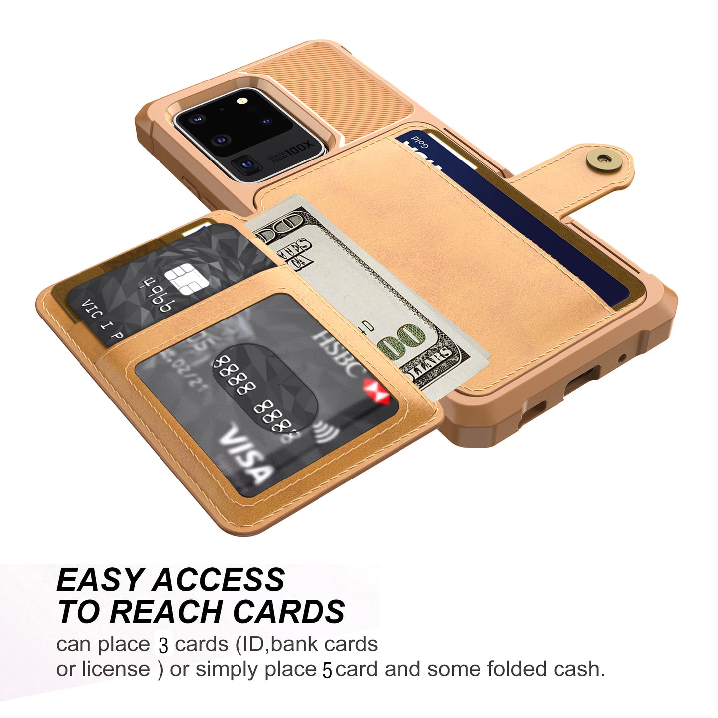 For Samsung Galaxy S20 Ultra PU Leather Coated TPU Wallet Phone Case - Yellow